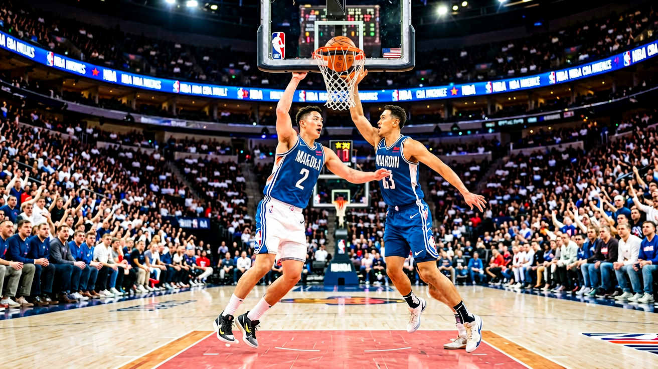 NBA赛场全景，展示职业篮球联赛的精彩对抗和球迷氛围